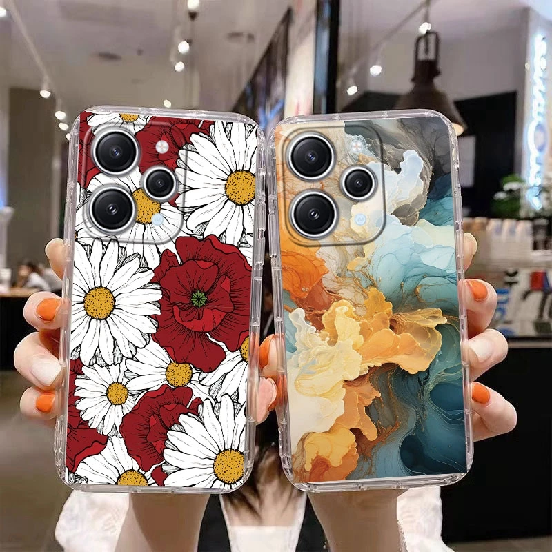 الحب الأسود الأفعى الكرتون الحيوان زهرة جراب هاتف ل Xiaomi Redmi 10 12 ملاحظة 11 12 10 11S برو زائد 12S Poco M5S 10 5G غطاء من البولي يوريثان