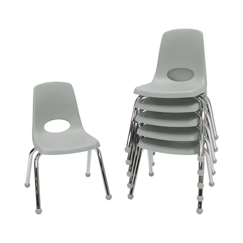 14" School Stack Chair, Stacking Student Seat with Chromed Steel Legs and Ball Glides for in-Home Learning or Classroom