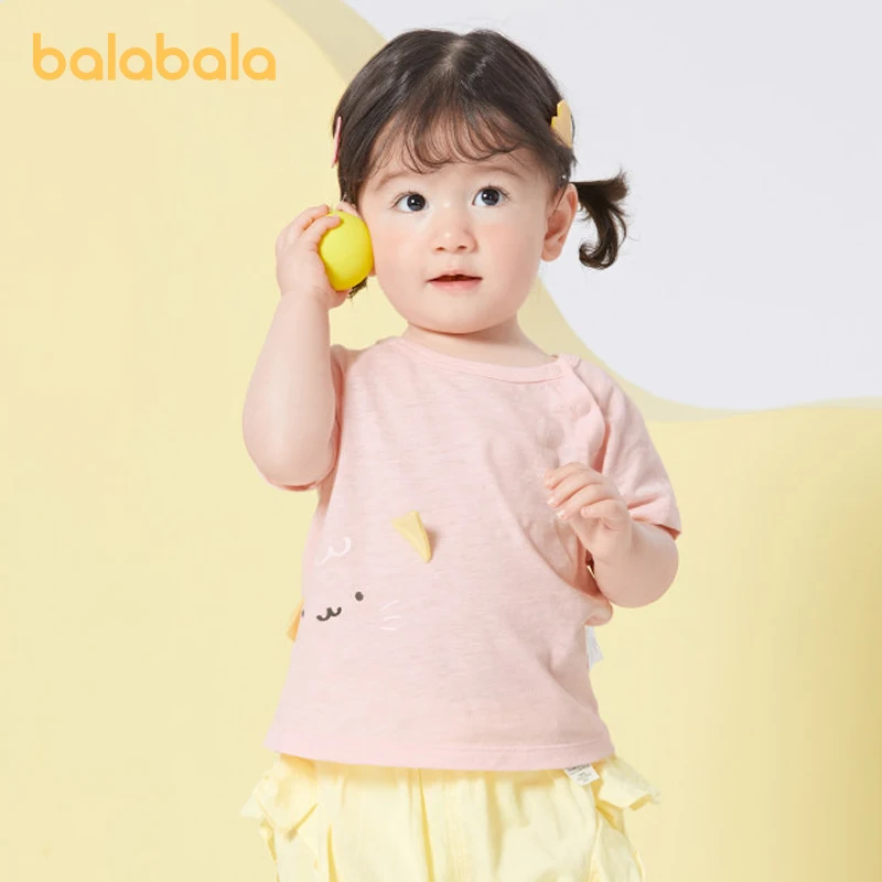 Balabala Baby Short Sleeve T-shirt Boys Girls Baby Top Clothing 2024 Summer New Collection Cute Adorable Fun