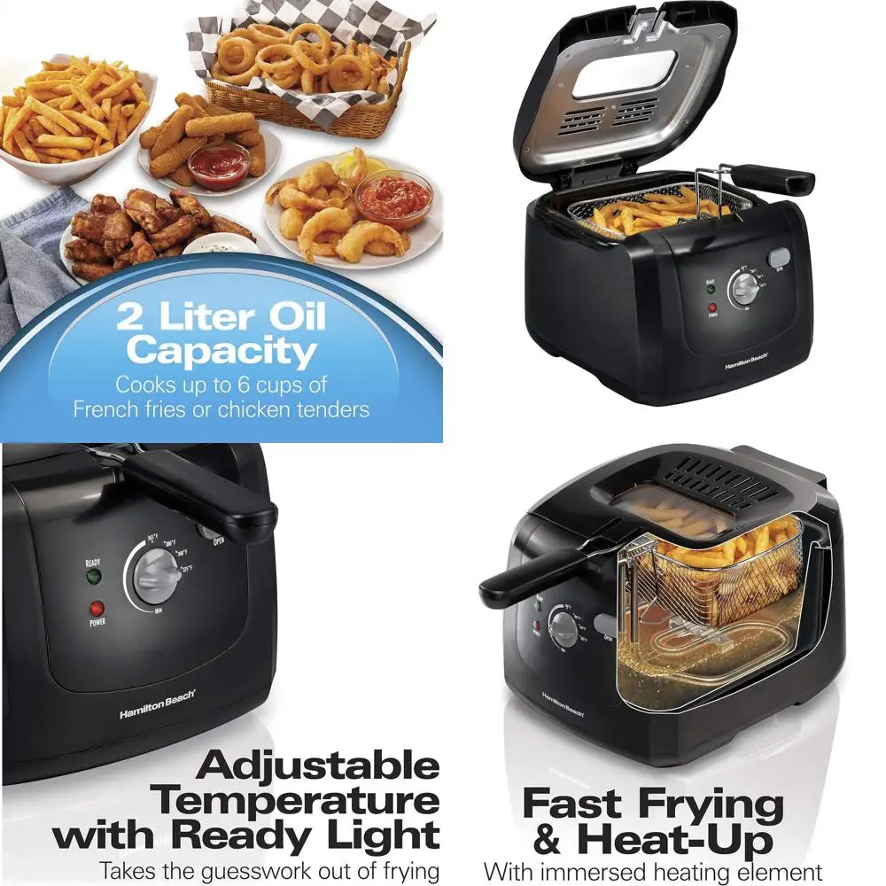 

Electric Deep Fryer with Basket and Lid, 2L Oil Capacity, Adjustable Temp, 1500W, Fast Heat-up, Easy Clean, Black