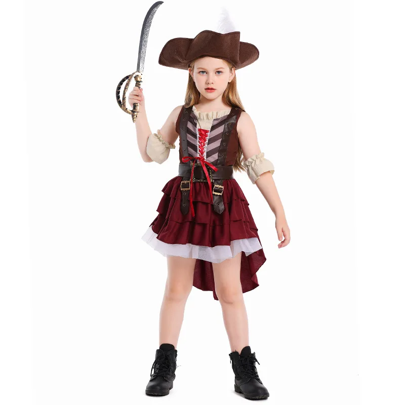 Girls Halloween Pirate Irregular Dress Children's Costume Somali Pirate Pirate Dress Game Costume Kids Girls Personality Costume