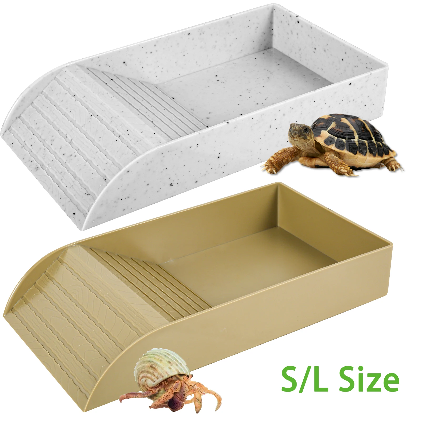 Tortoise Food Dish with Anti-Slip Ramp Reptile Water Food Bowls Reusable Tortoise Feeder and Turtle Reptile Pool Tortoise Habit