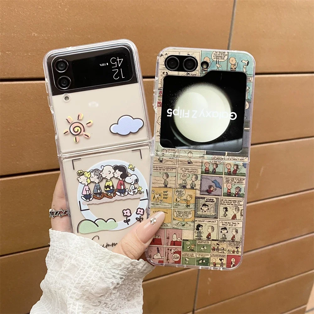 Cartoon Snoopies Charlies Luxury Magsafe Magnetic Phone Case for Samsung Galaxy Z Flip 3 4 Z Flip 5 6 Z 5G Soft Clear Tpu Cover