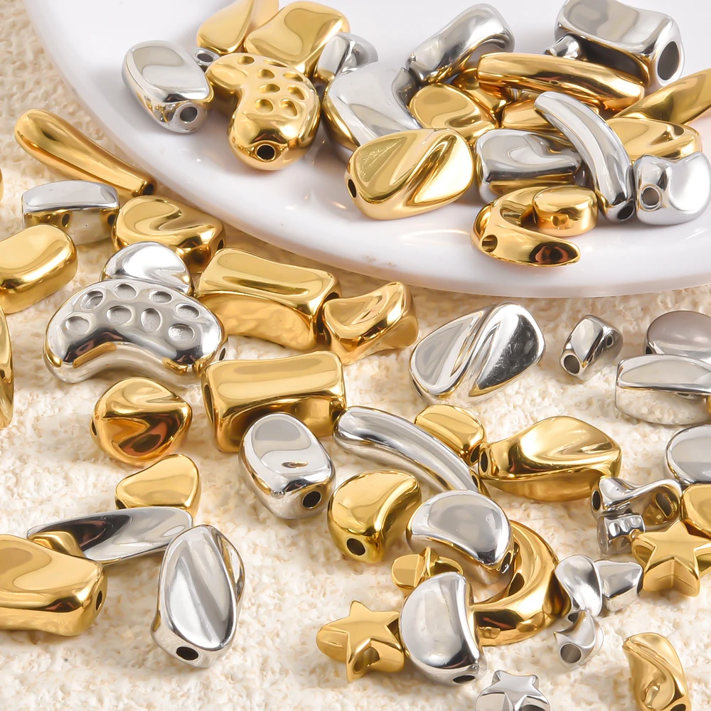 

Geometric Heart-shaped Moon Star Stainless Steel Spacer Bead 17pcs/Lot Loose Flat Round Bead Suitable for DIY Jewelry Accessorie