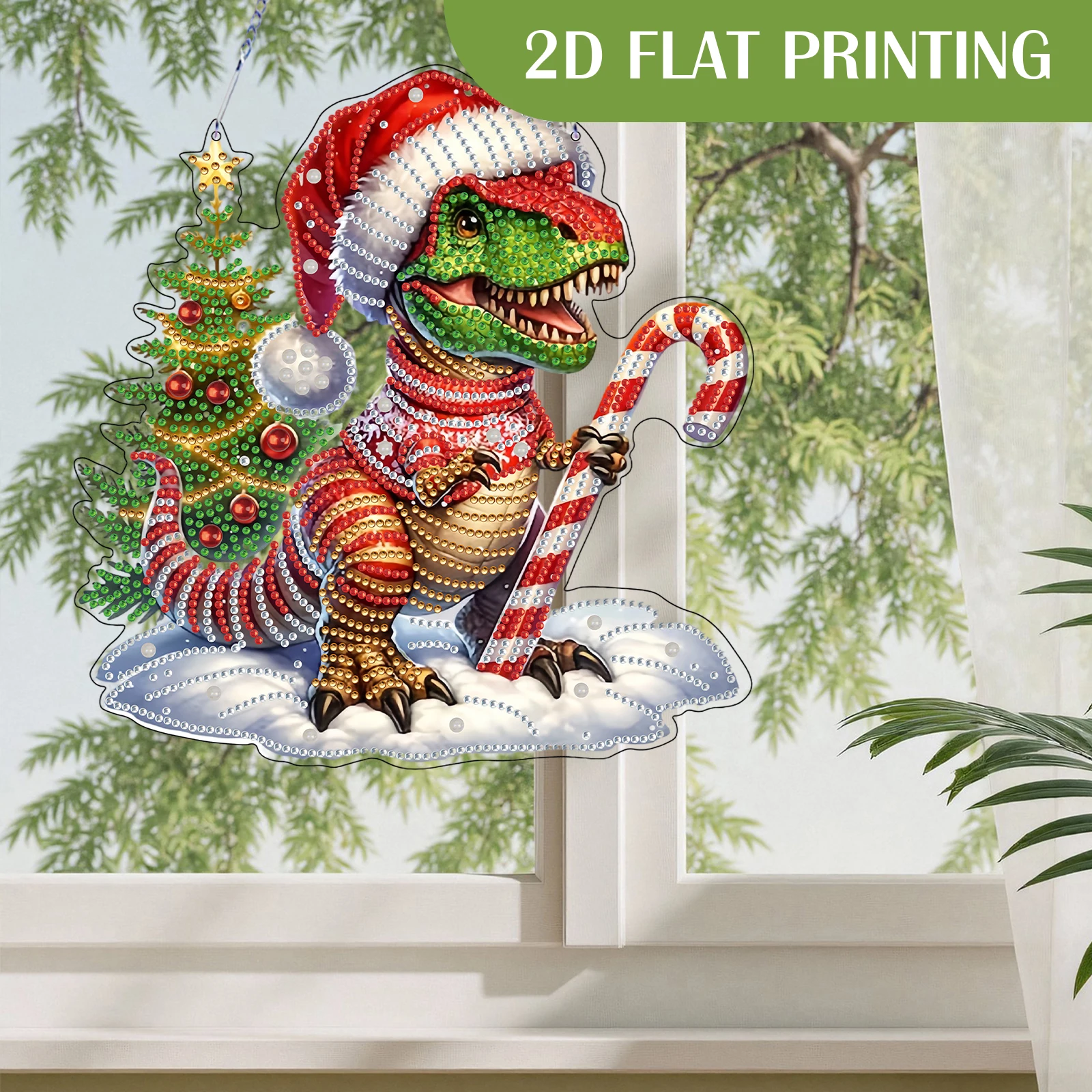 

Christmas Dinosaur 2D Flat DIY Diamond Painting Desktop Ornaments Kit for Decor