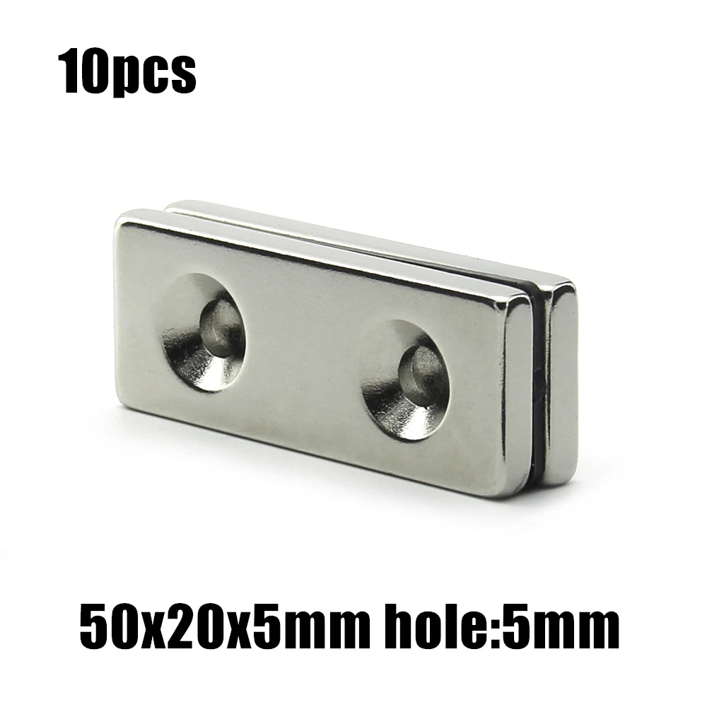 10pcs 50x20x5mm hole:5mm double hole Block NdFeB Neodymium Magnet N35 50x20x5-5 mm Super Powerful Permanent Magnetic