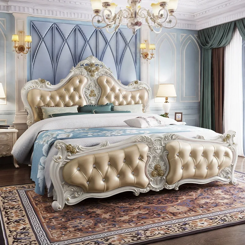 European Unique Double Bed Elegant Organizer Wooden Japanese Storage Bed Headboards Luxury Cama Matrimonial Bedrooms Furniture