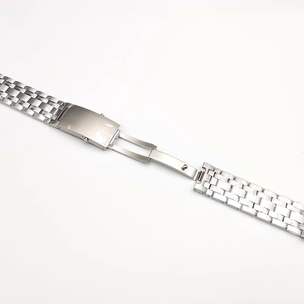 حزام ساعة رجالي من الفولاذ المقاوم للصدأ الصلب مقاس 20 مم، ومشبك قابل للطي، وقطع غيار حزام الساعة