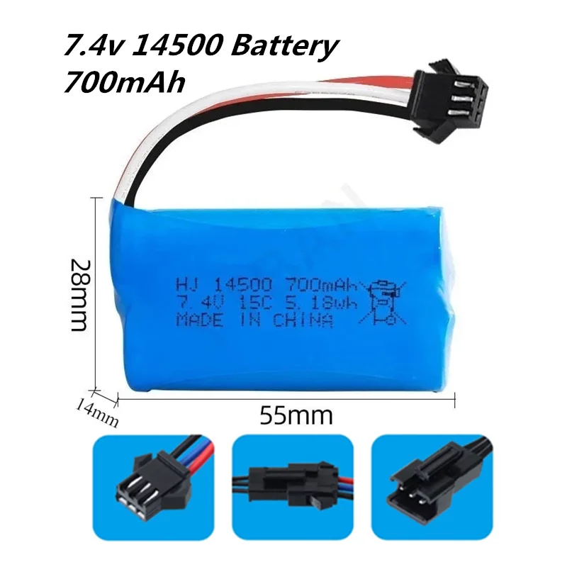 

7.4V 14500 700mAh Li-ion Battery for 4WD MN82 RC Climbing Off-road Truck Car - Compatible with Remote Control Vehicles