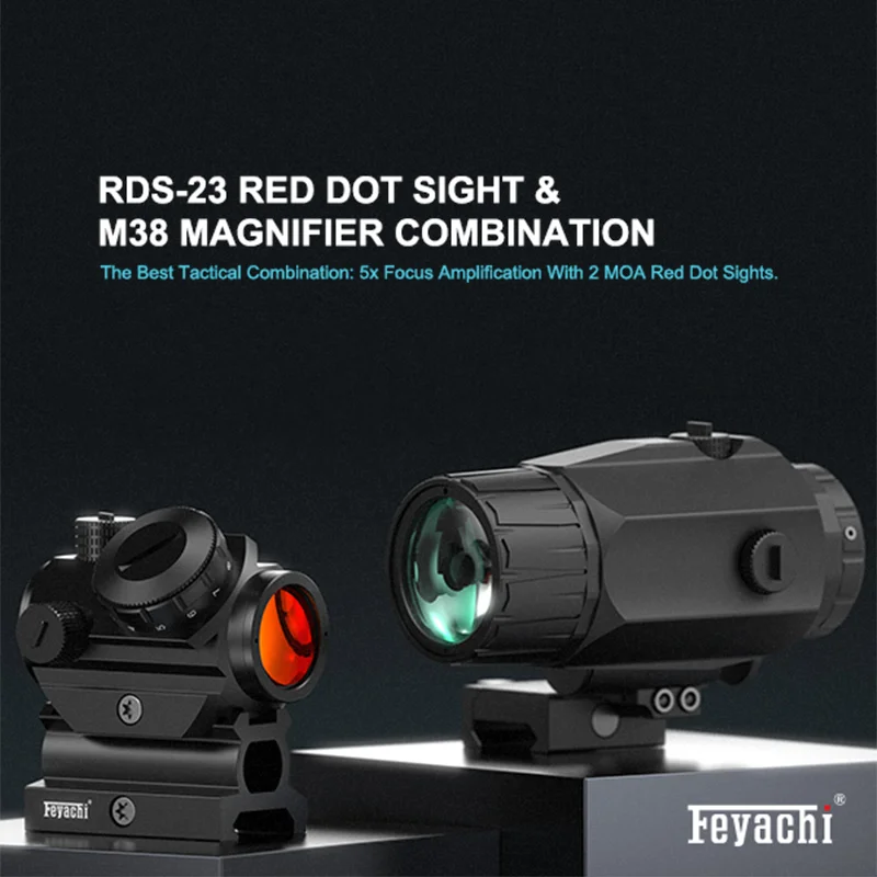 Feyachi RS-23 Red Dot Sight with M38 5X Magnifier Combo Kit, 1 x 22mm Red Dot Scope & Magnifier Built-in Flip Mount Combo