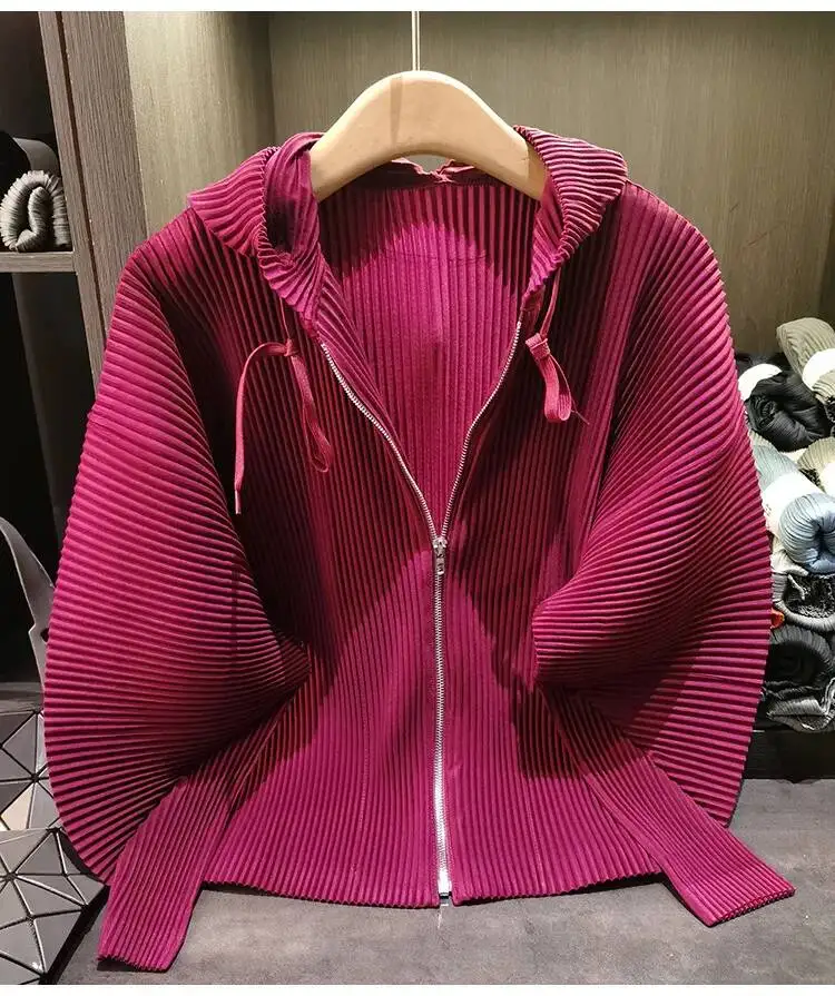 Drawstring Spring New Hooded Pleated Zipper Women's Sweatshirts Loose Elegant Simple High Quality Cardigan Coat 245YG
