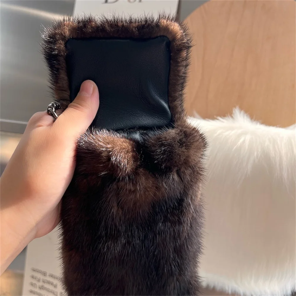 2024 Designer Luxury Mobile Phone Bag Women Crossbody Mini Bag Purses Fashion Mink Fur Bags For Woman Neck Hanging Femimime Bag