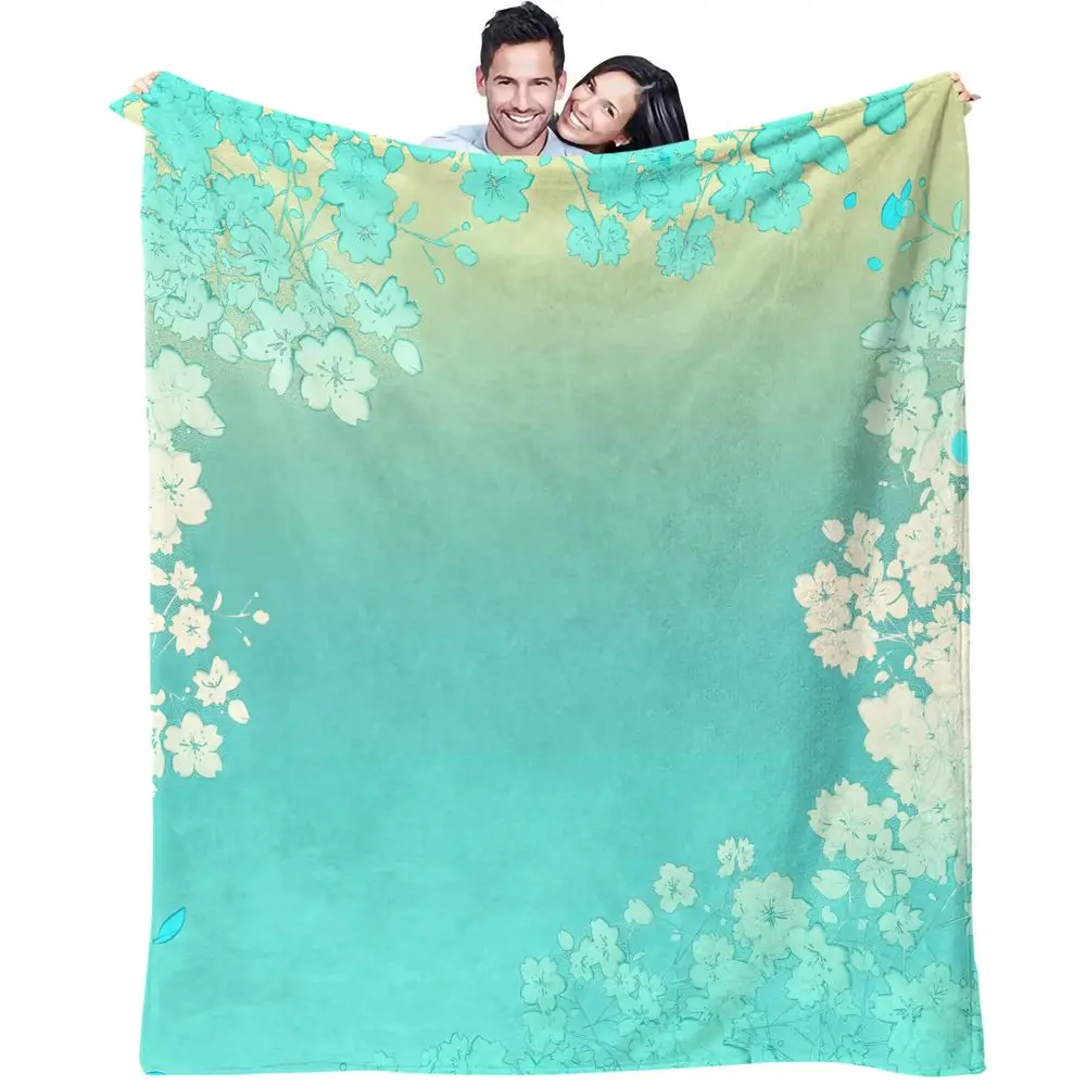 Gradient Cherry Blossom Print Blanket Flannel Blanket Throw Blanket Warm Blanket Gift Blanket Cozy Girly Couch Bed Decor