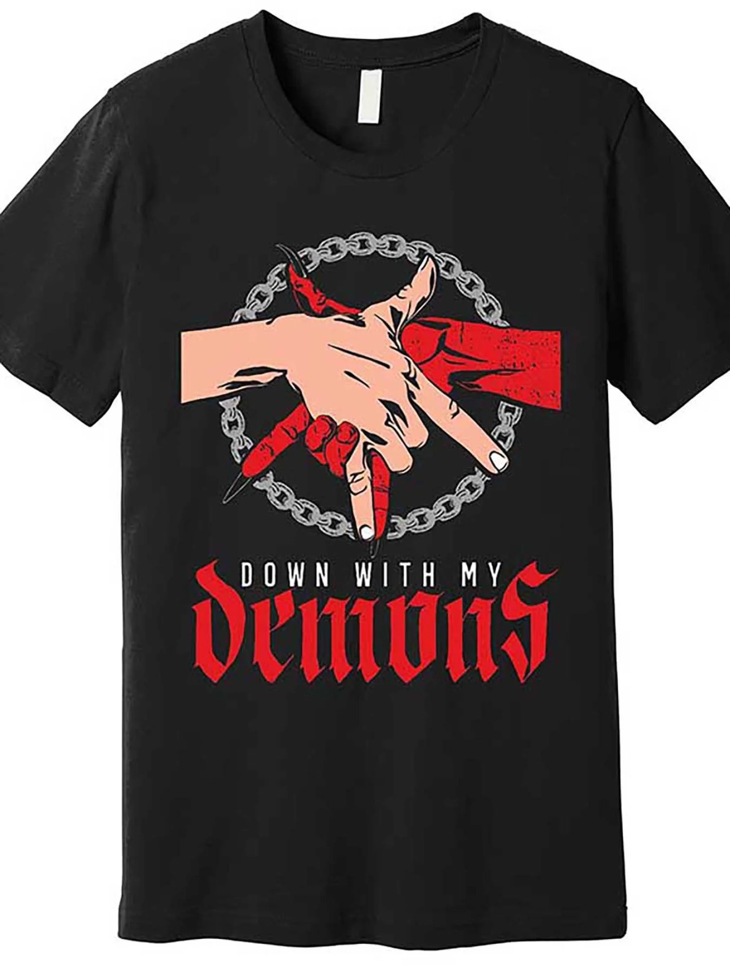 Men'S 'With My Demon' Graphic T-Shirt - Black Short-Sleeve Tee Featuring Bold Red And White Gothic Humor Print,Casual Crew Neck