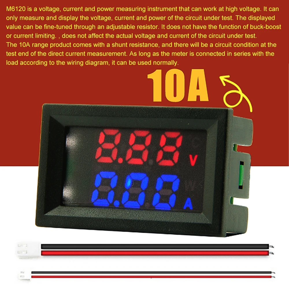 DC6-120V 10A 50A 100A Voltmeter Ammeter High Precision Electronic Volt Meter Tester Digital 0.28'' LED Display Voltage Regulator