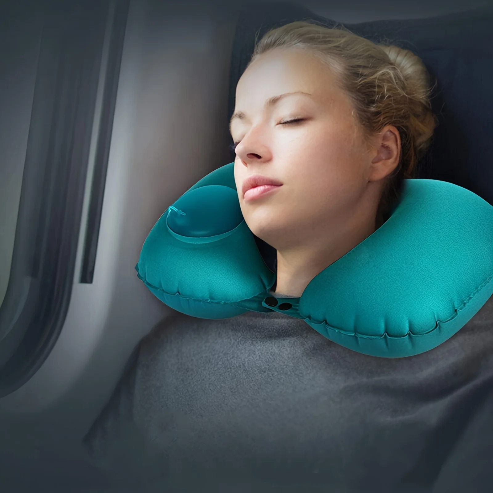 

Inflatable Travel Pillow for Neck Support - Comfortable and Versatile for Airplane, Train, Car, and Office Use