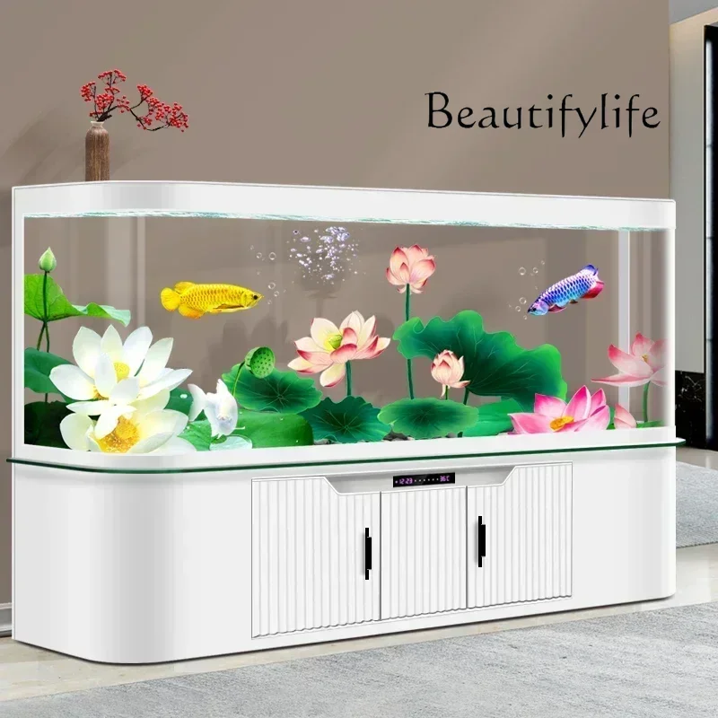 

living room household bottom filter water-free large fish tank New hot bending integrated fish tank