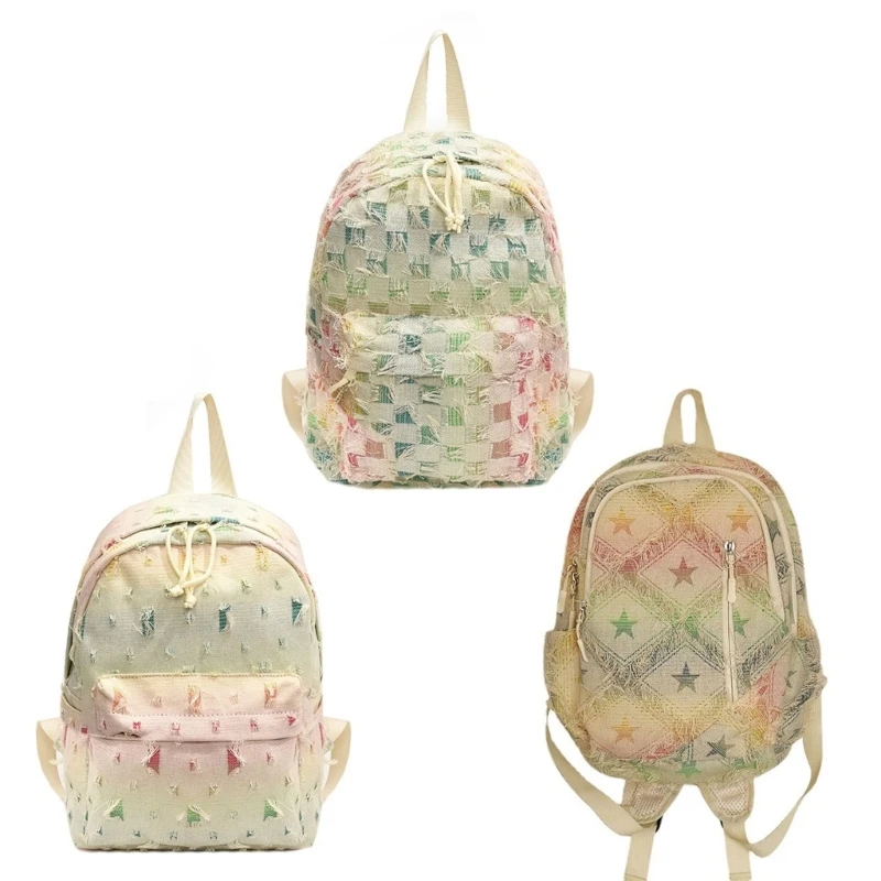 

Aesthetic Colorful Ripped School Bag Large Capacity Denims Backpack for Women