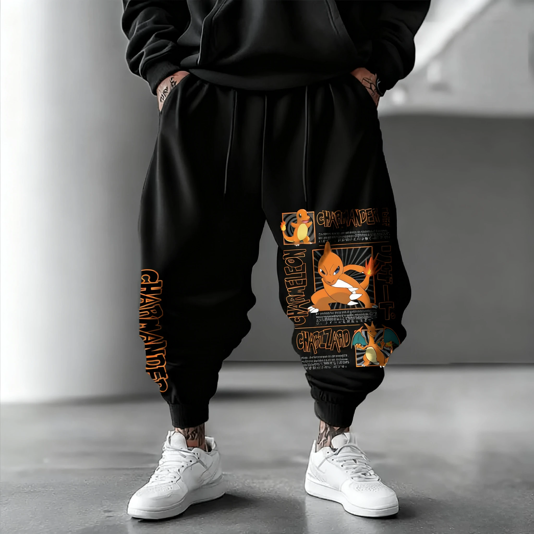 

Pokémon Handheld Game Charmander Printed Sweet Pants 2025 Autumn/winter New Men's Hip-hop Versatile Casual Loose Taped Pants