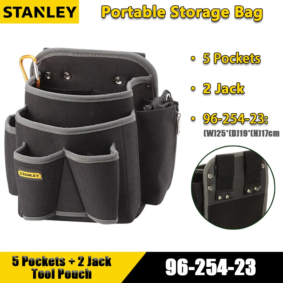 STANLEY 96-254-23 5 Pockets + 2 Jack Large Tool Pouch Dual Jack Tool Waistpack Storage Bag Waist Bag Electrician Bags Tool Bag