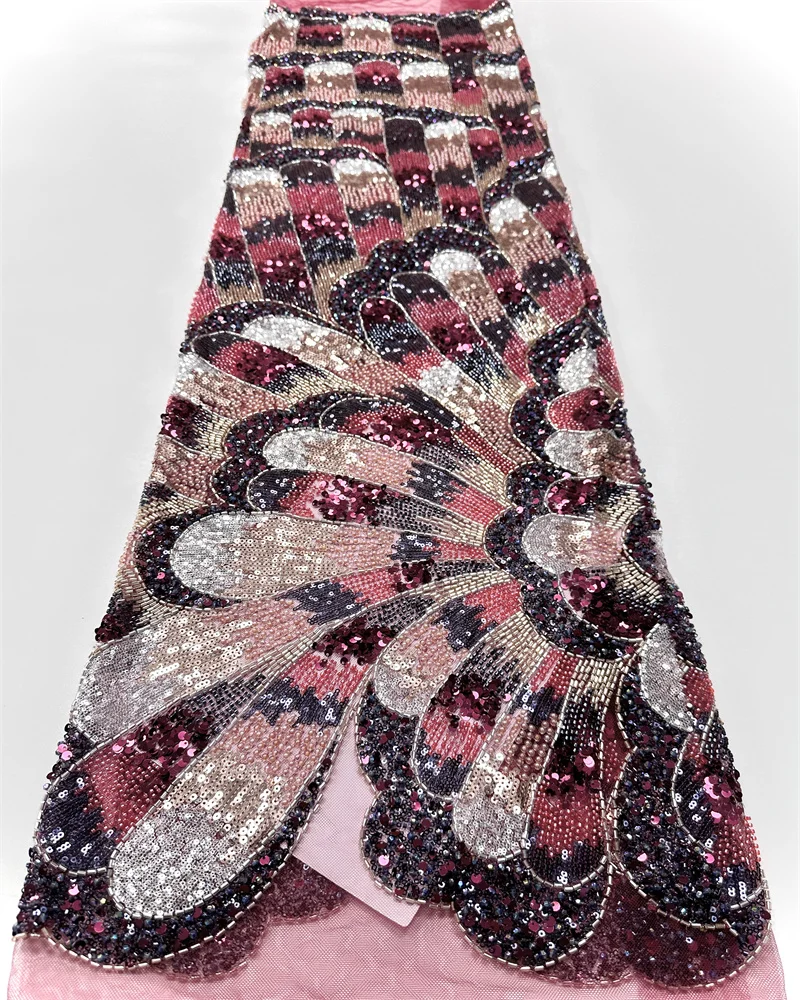 6.5kg/5y Heavy African Mesh Sequins Lace Fabric Nigerian French Beaded Lace Fabric for Wedding Party Dress Sewing Material