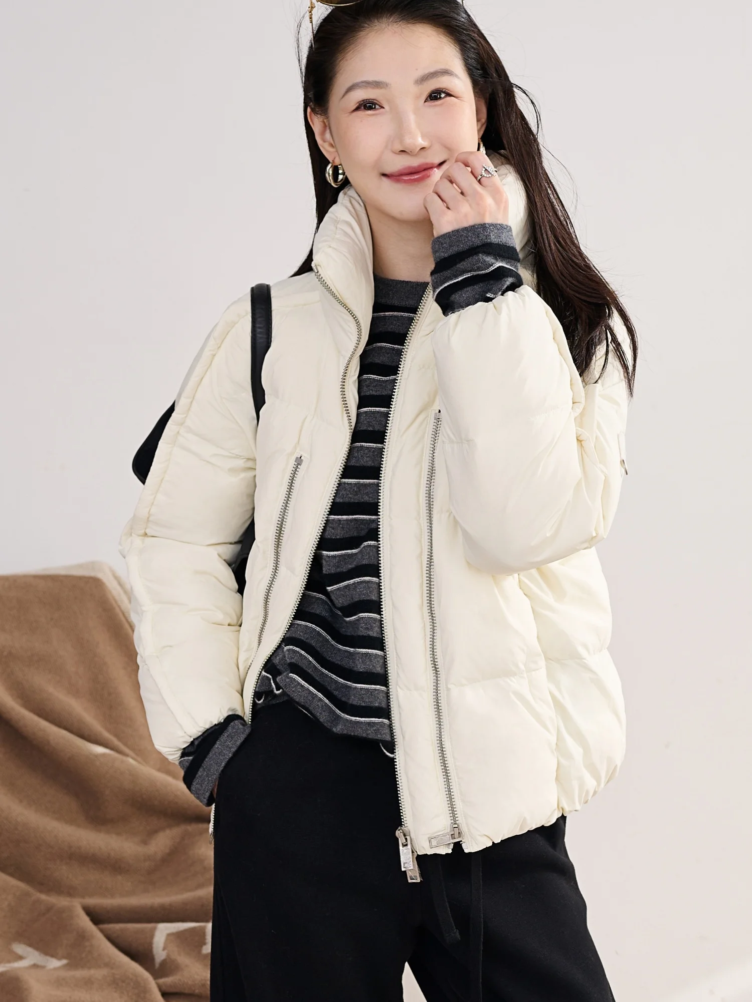 

JPOO Женская модная куртка-пуховик Pure Color White с воротником-стойкой, ветрозащитная, для повседневной носки, стандартный крой