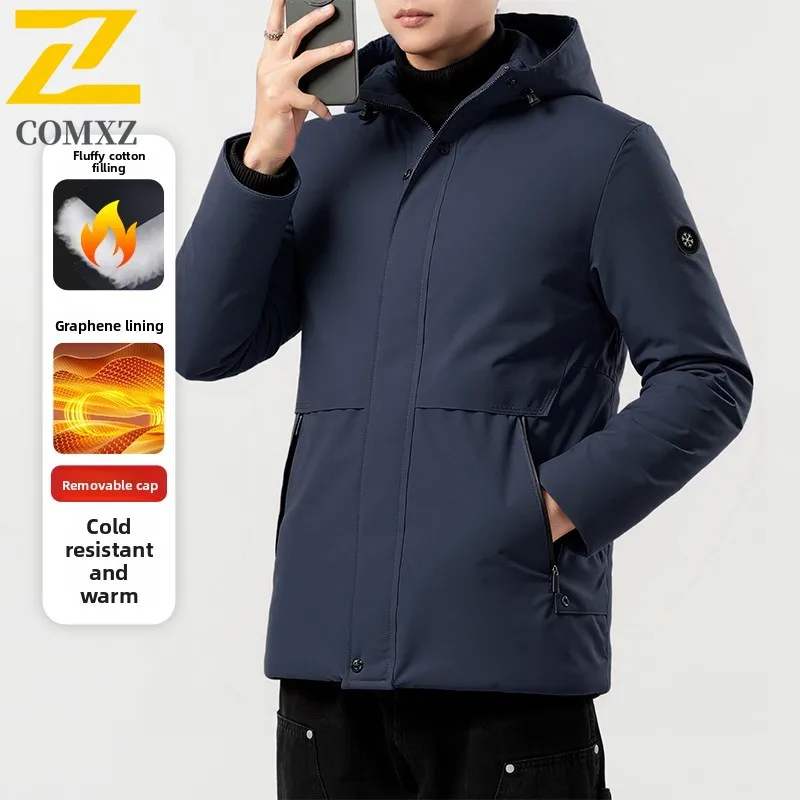 

2025 Men's Winter New Warm Jacket Luxury Brand Thickened Warm Parka Korean Casual Detachable Hooded Thermal Cotton Padding Coat