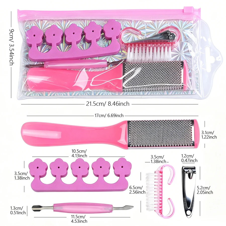 Tragbares Maniküre-Pediküre-Nagelpflegeset, 5-teilig, Nagelknipser, Fußfeile, Nagelhautschieber, Zehentrenner mit Tasche – Detail 6