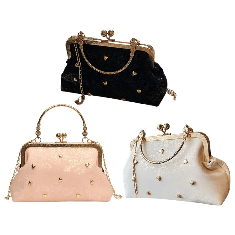 Unique Party Shoulder Bag With Heart Decoration Fashionable PU Leather Crossbody Handbag For Special Occasion