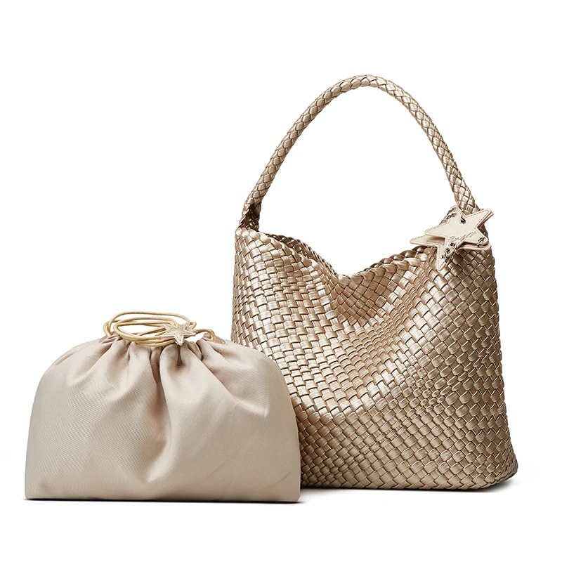 

High-end, niche design hand-woven bag with large capacity tote bag, leisurely and lazy single shoulder armpit bucket bag.