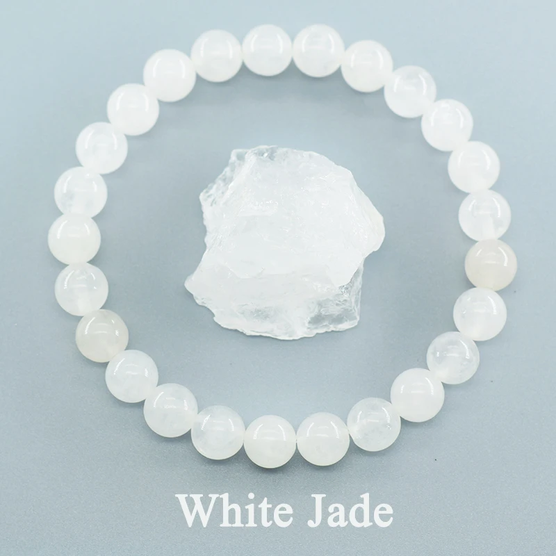 Genuine Natural White Jade Bead Bracelet Women Men Round Jades Stone Elastic Bangle Purify the Soul Yoga Meditation Jewelry Gift