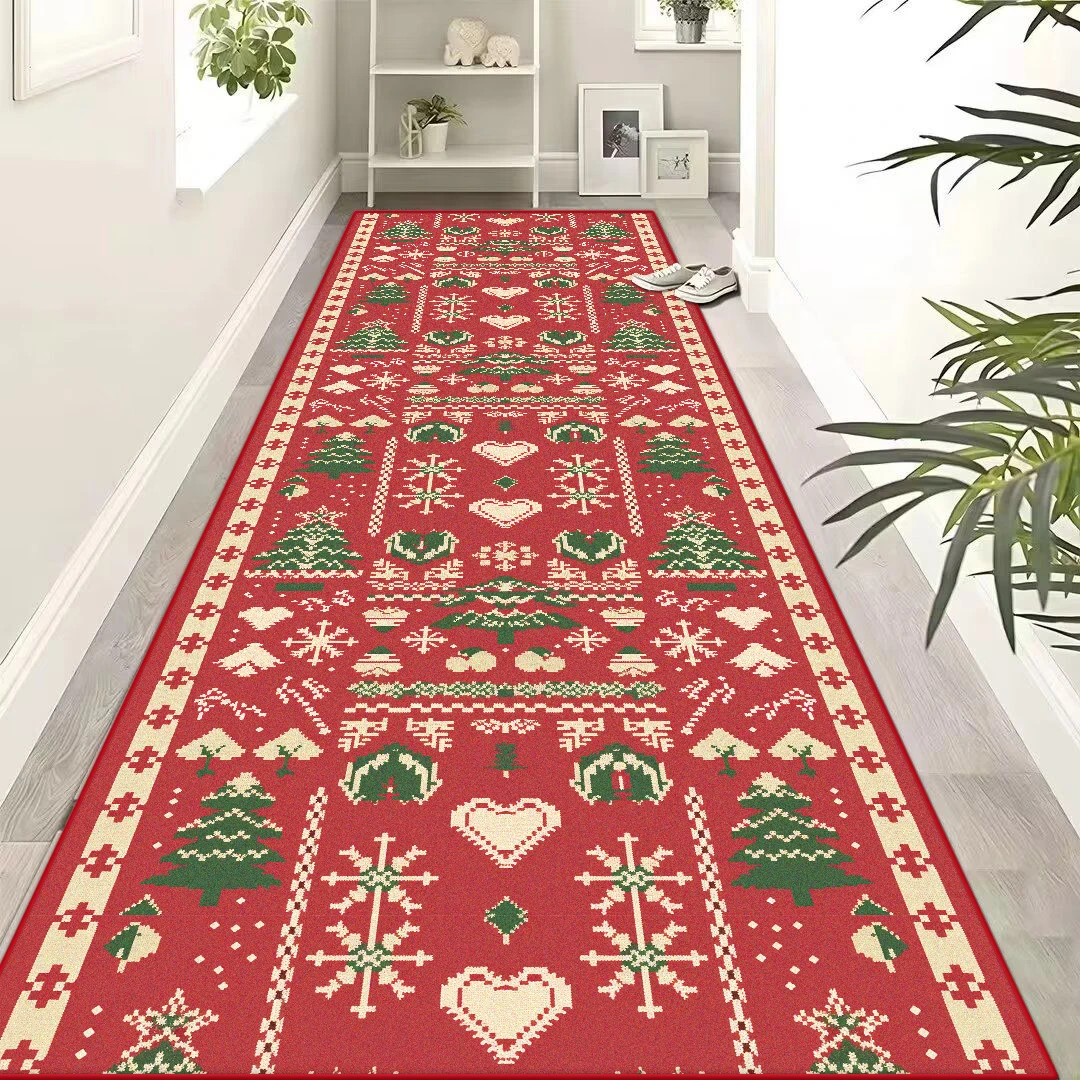 Christmas Theme Home Corridor Decoration Red Carpet Non-slip Stairs Passageway Rug Big Size Easy Cleaning Entryway Long Mats