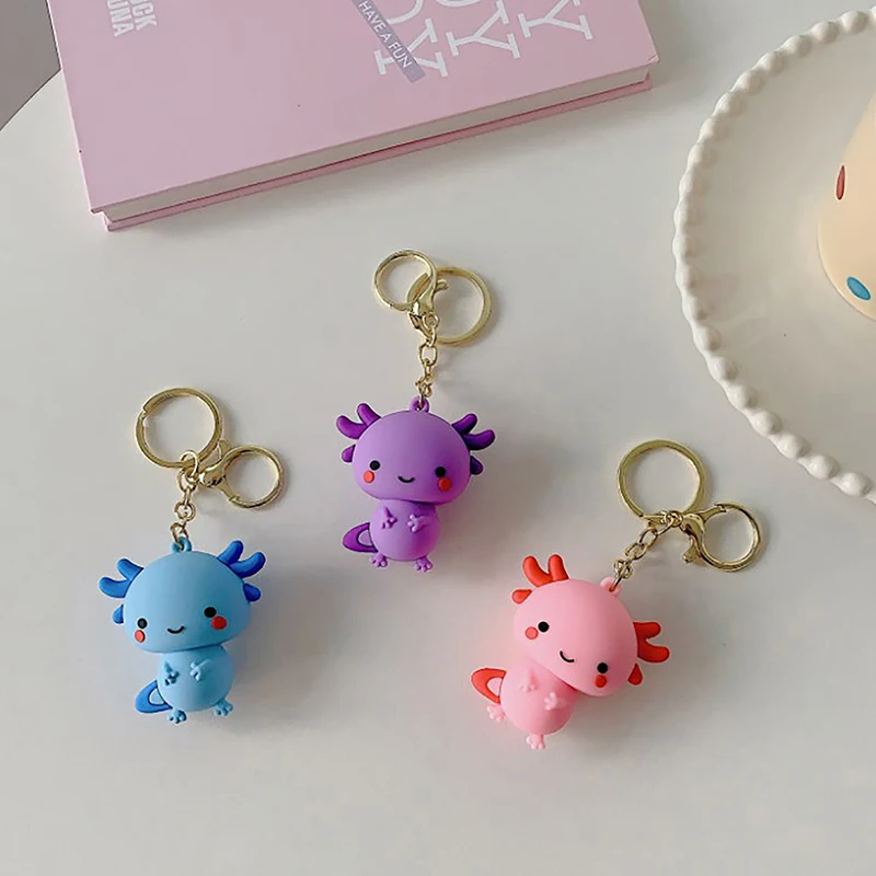 Happy Dinosaur Keychain Cute Cartoon Dinosaur Doll PVC Keyring Kawaii Pendent Car Key Chain Accessories Toy Gifts