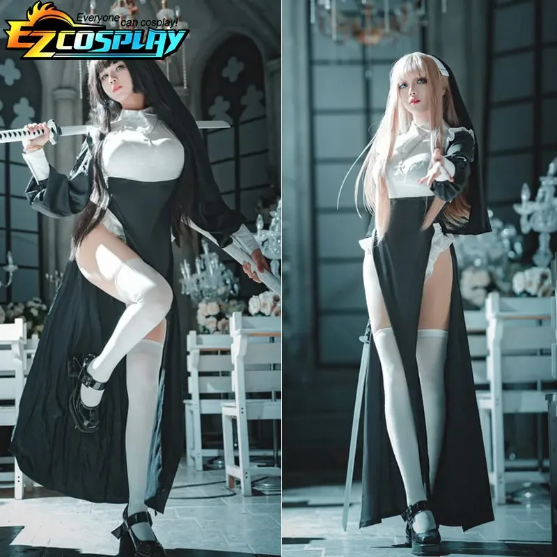 Nuevo 2025 monja diseño Original Cosplay Chowbie uniforme negro vestido Sexy XS-3XL disfraces de Halloween de gran tamaño blanco largo ★ ★ ★   jj.