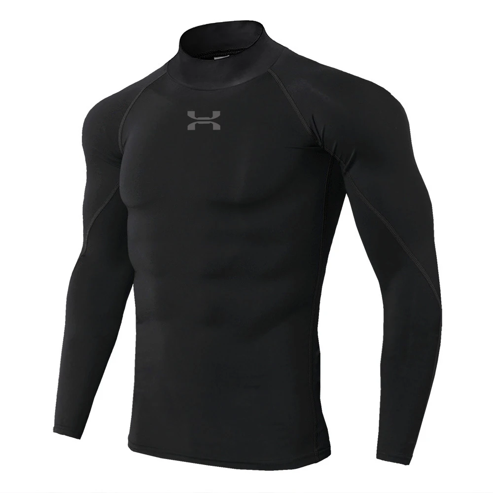 Men's Turtleneck Quick dry Long-Sleeved Compression Long Sleeved Sports Fitness Tight T-shirt Running Casual Spring and Autumn