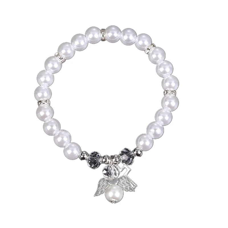 

Pearl for Cross Angel Rosary Bracelet Catholic Rosary Hand Dress Accessory for Baby Shower Wedding Boy and Girl Gift Church