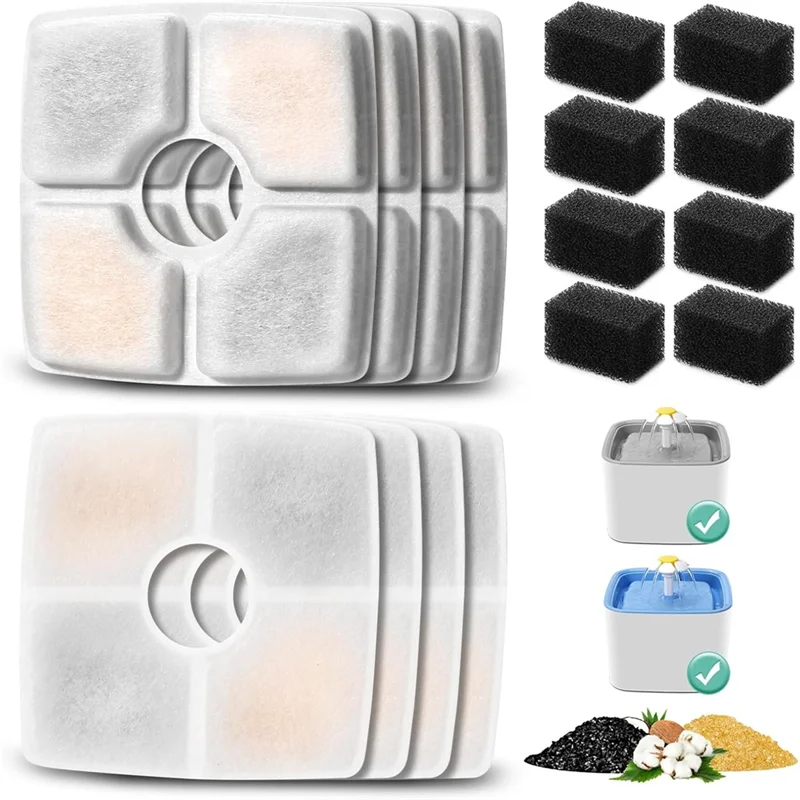 Сменные фильтры ABHU, губки для автоматического фонтана для домашних животных 84 унции/2,5 л, фильтр для фонтана для кошек, тройная фильтрация
