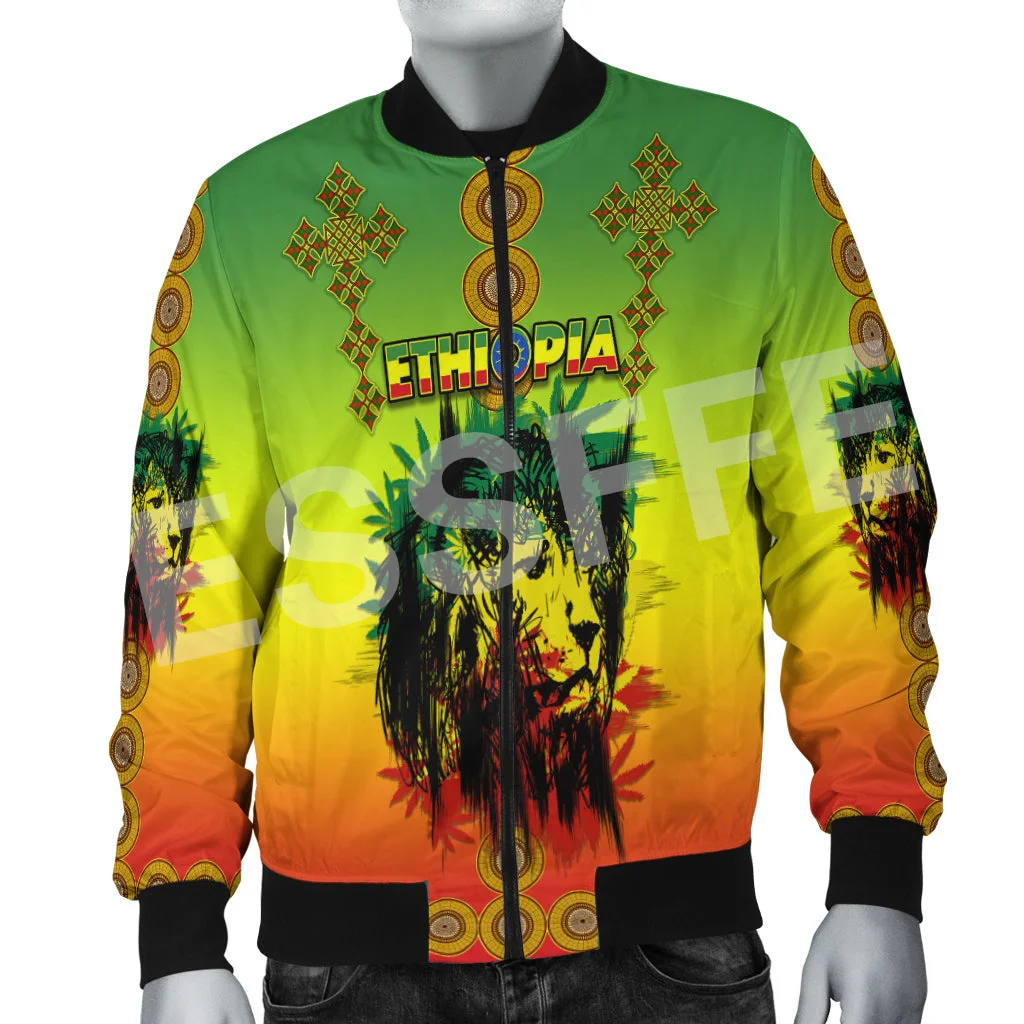 

Ethiopia County Flag Kente Reggae Africa Tribe Lion Retro 3DPrint Unisex Harajuku Winter Coat Casual Windbreaker Bomber Jacket D