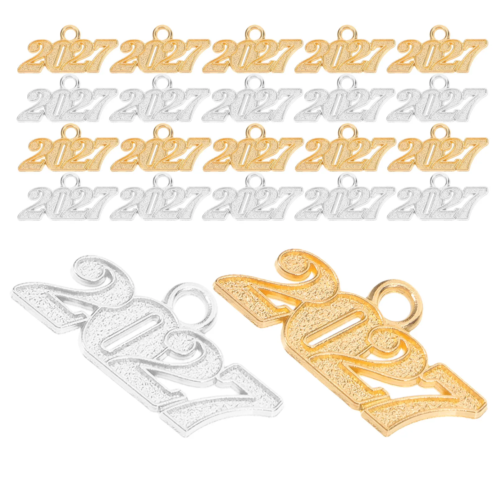 100Pcs Graduation Pendant Charms Metal 2027 Number DIY Keychain Tassel Replacement Jewelry Making Accessories for Crafts