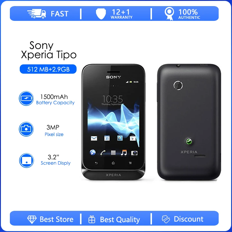 Sony Xperia tipo ST21 ST21i odnowiony-oryginalny GSM 3.2 "calowy 3G 3MP GPS WIFI Android Smartphone 512 RAM 1500 mah 480p telefon komórkowy
