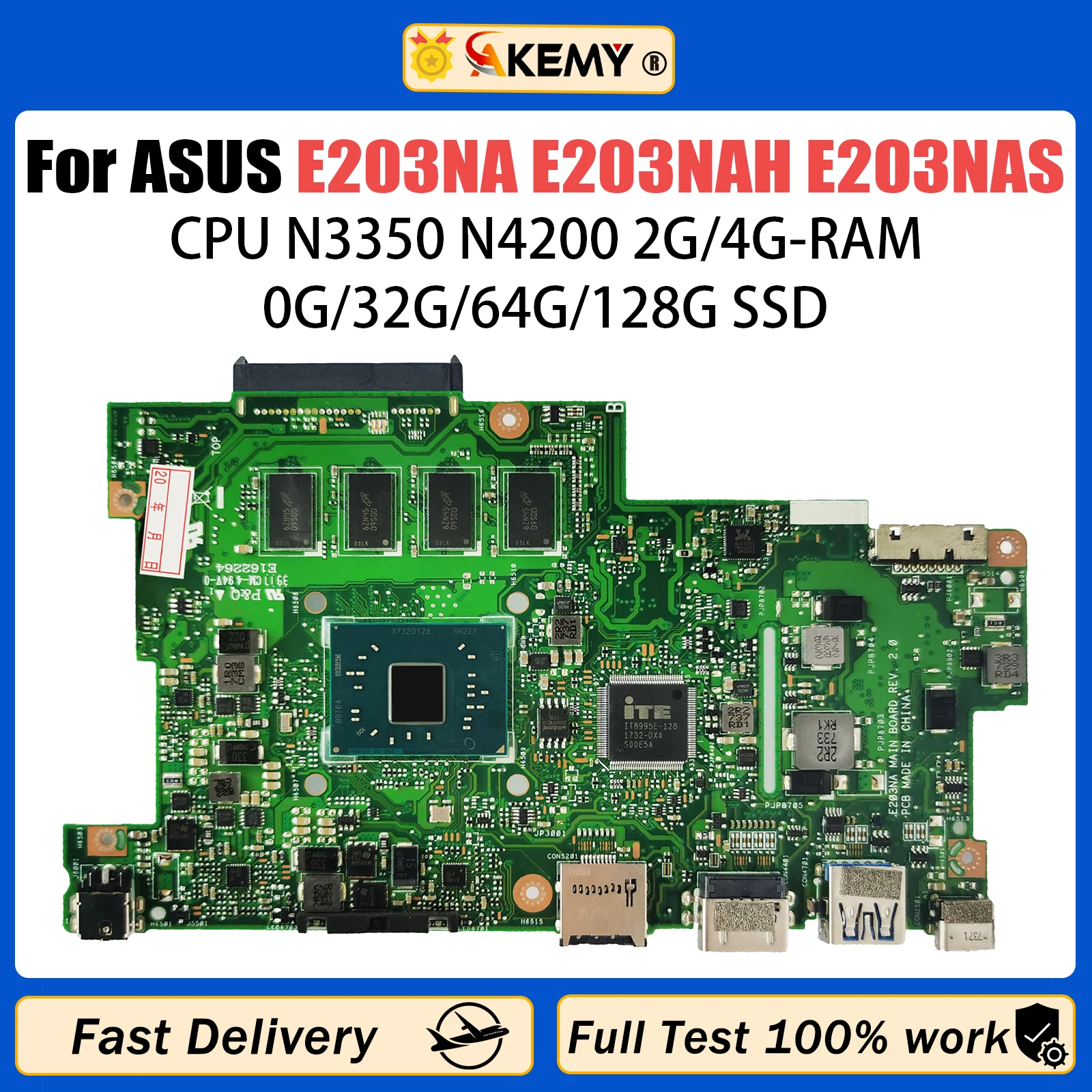 

E203NA Mainboard For ASUS E203NAH E203NAS L203NAH L203NA Laptop Motherboard N3350 N4200 CPU 2G/4GB-RAM 0G/32G/64G/128G SSD