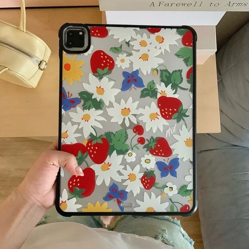 Strawberry Flower Acrylic iPad Case for iPad Air 4 Air 5 10.9inch iPad Pro 2020 2021 2022 11inch 12.9inch Protective Cover Shell