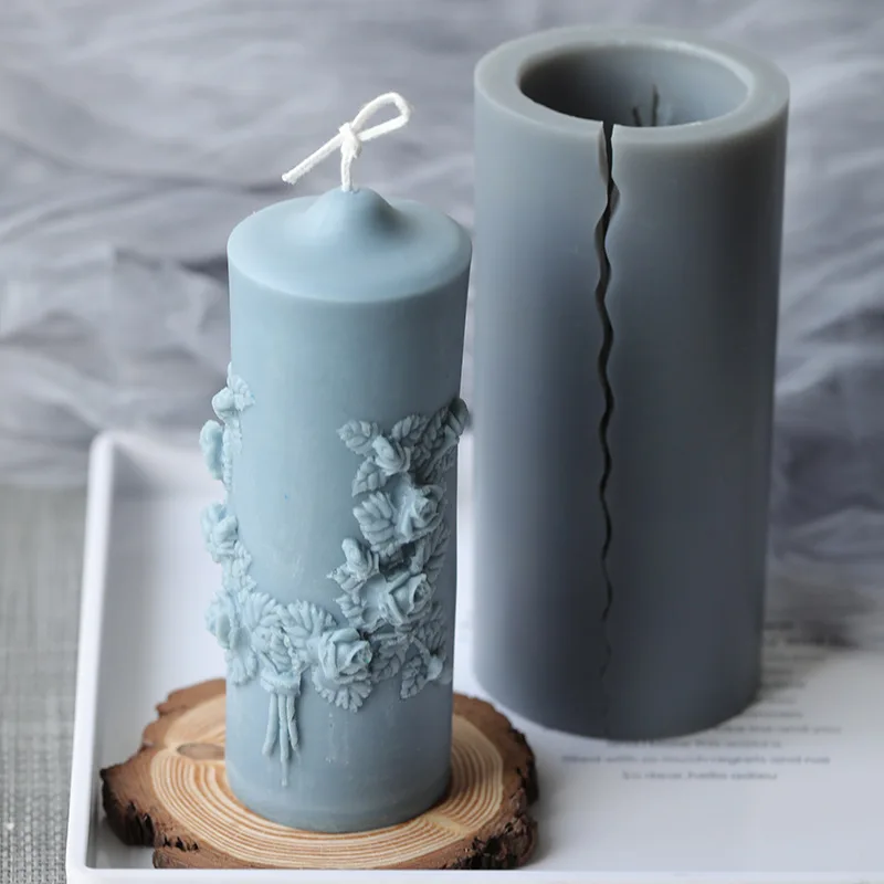 3D Carved Cylindrical Silicone Clay Soap Mould for Making Candles Scented Candle Silicone Mould