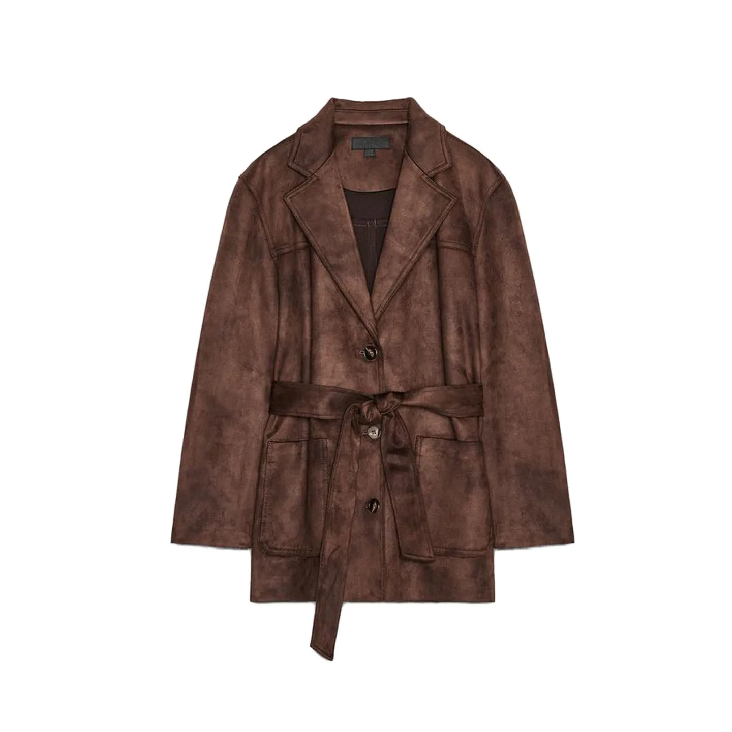 秋の新型レディースジャケット、ベルト付きロング丈、フェイクスエード風襟付き、カジュアルなスリット入り、ポリエステル繊維の暖かいレディースコート