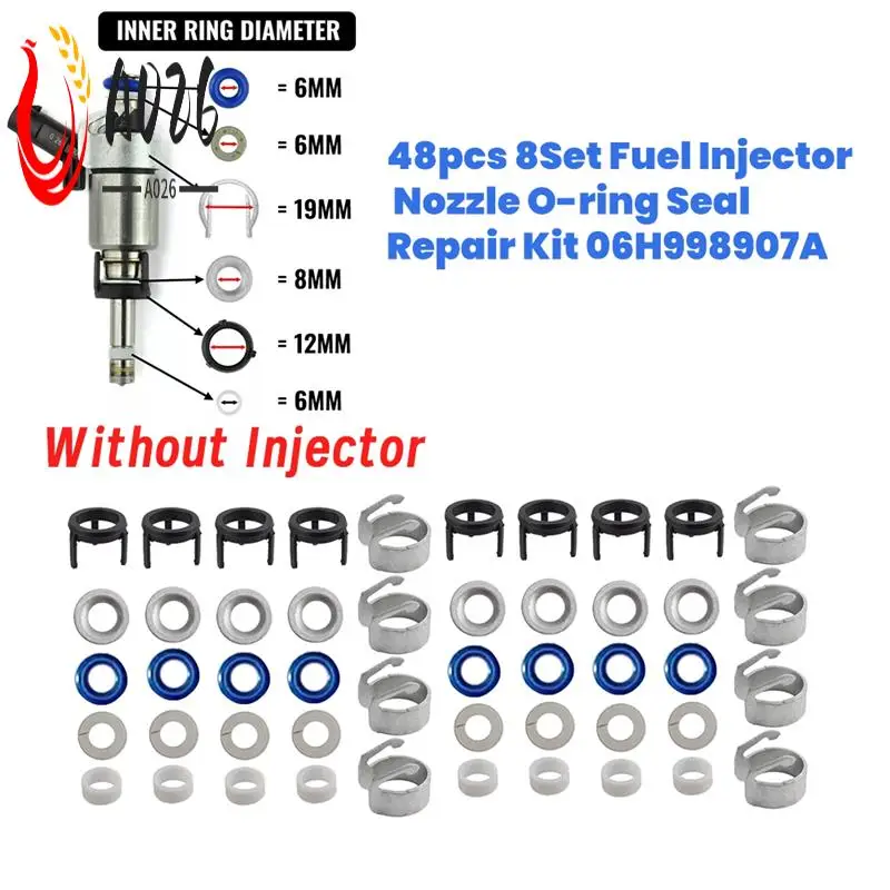 

A026-48Pcs/8Set Fuel Injector O-Ring Seal Repair Kit 06H998907A For A3 A4 A5 A6 Q5 VW Golf Jetta CC 1.8 2.0T 06J998907A