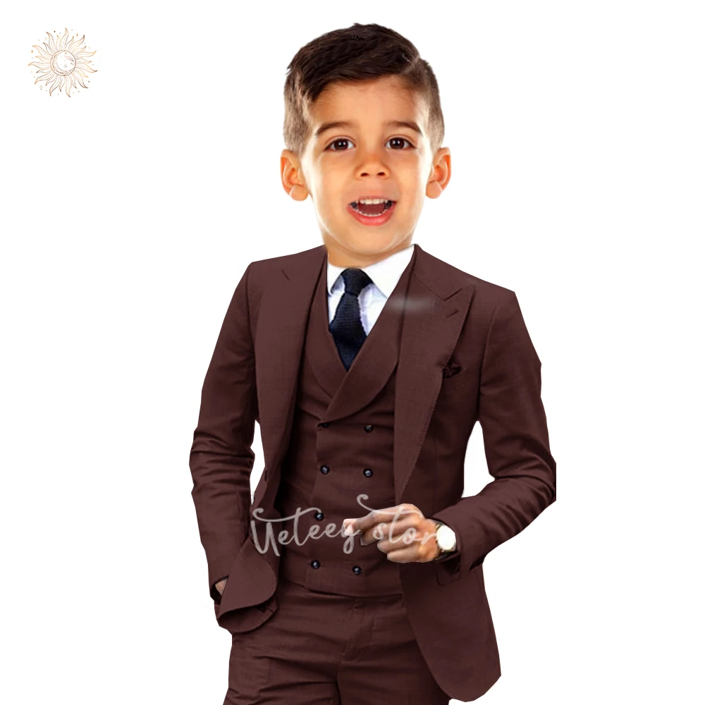 Boys Suits 3 Piece Slim Fit Tuxedo Jacket Vest and Pant for Kids Prom Wedding Formal Set Size 4-14 Years