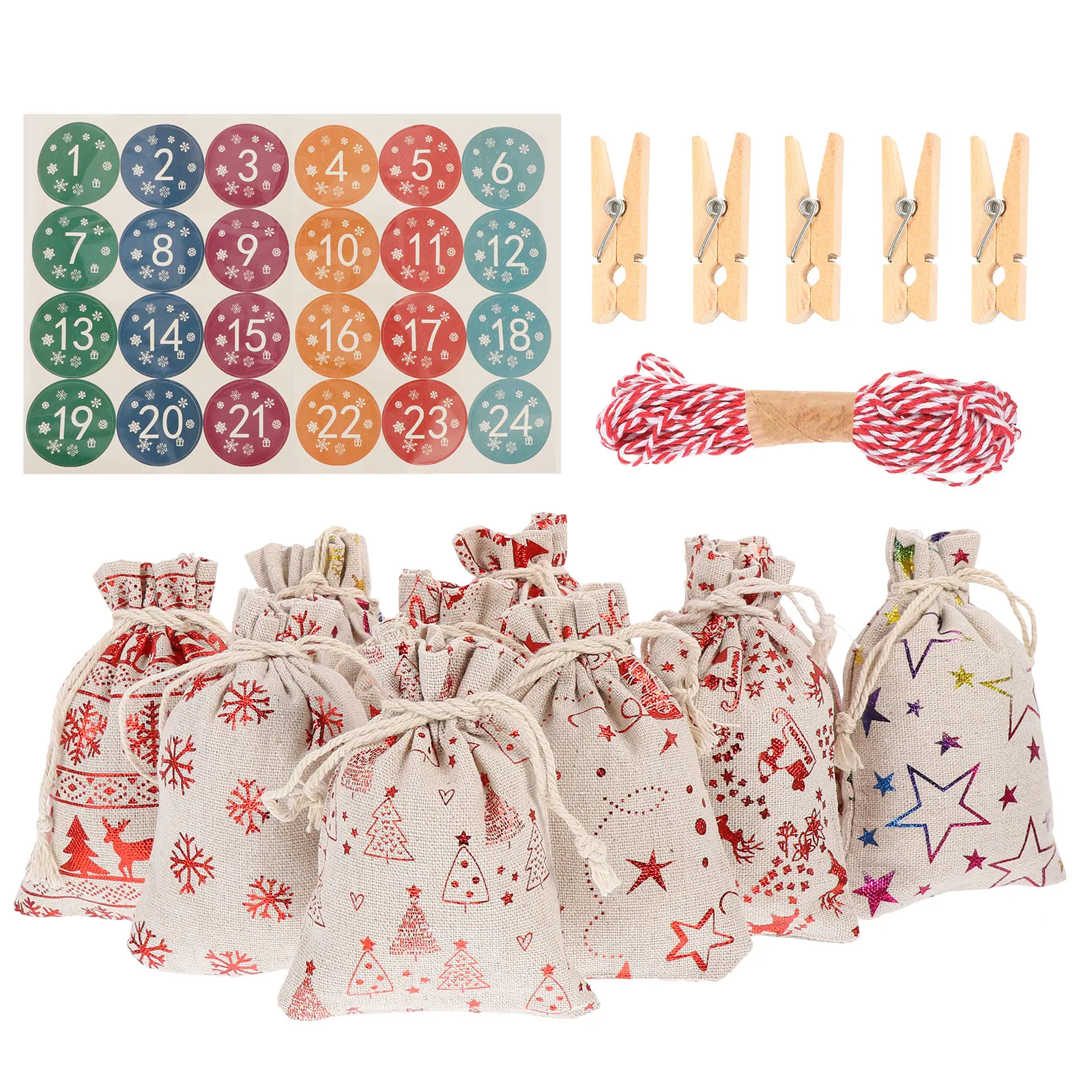 

Christmas Gift Bag Set Advent Calendar Plushies Presents Wrapping nament DIY Decor Holiday Countdown Xmas Tree Hanging Christmas