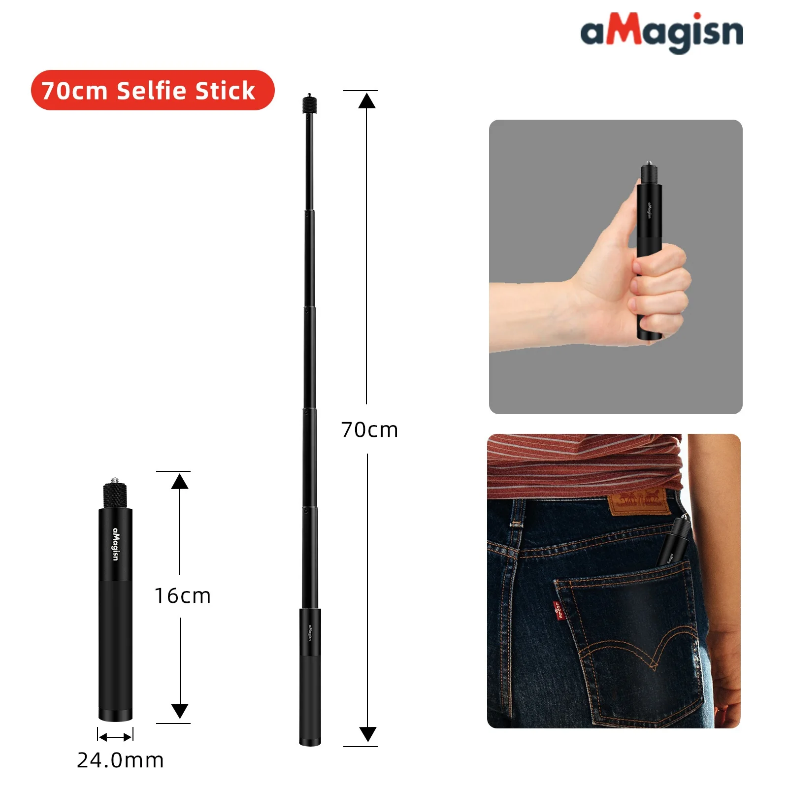 

aMagisn 70cm Invisible Selfie Stick Straight Pull For Insta360 Panoramic For GoPro Action Camera For DJI Accessories