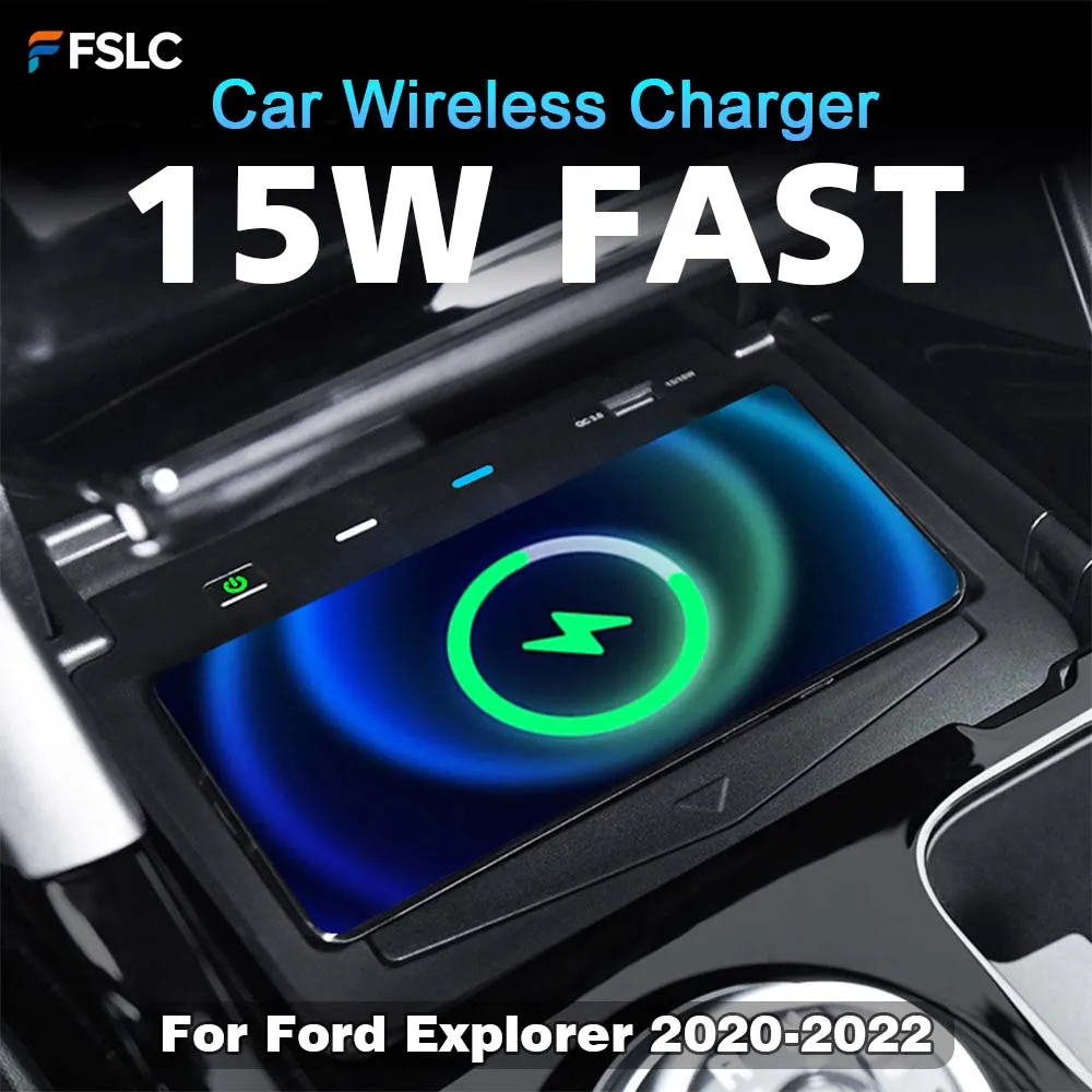 

⭐Genuine⭐ Black Car Wireless Charger For Ford Explorer 2020-2022 Auto Parts Phone Charging Plate Modification 15W Fast