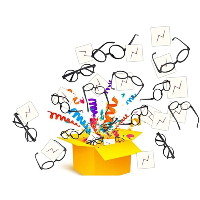 30 Pieces Wizard Round Glasses Frame No Lenses Eyeglasses Plastic With 30 Pieces Bolt Tattoos For Kids Halloween Party